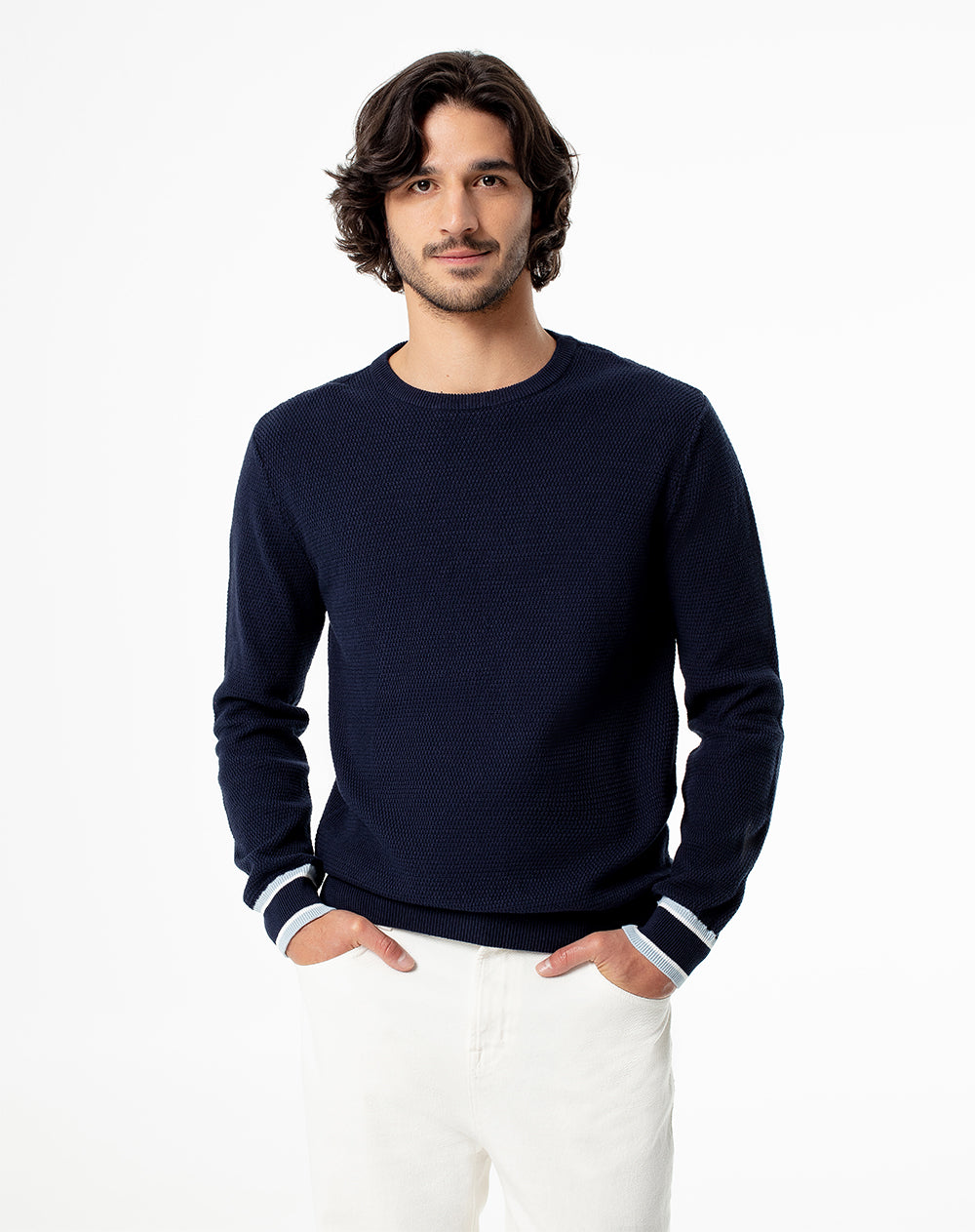 Buzo regular algodón azul hombre