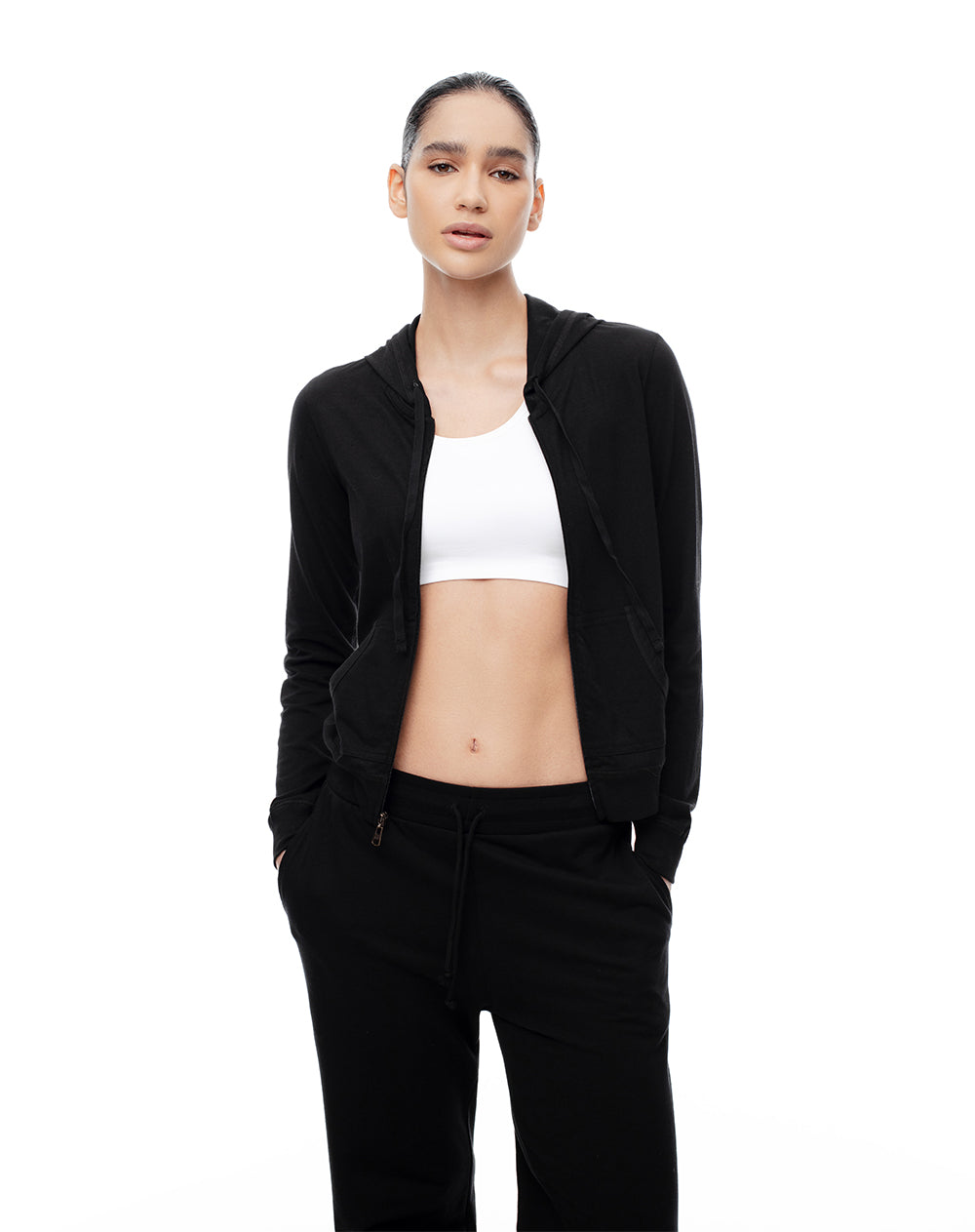 Chaqueta slim algodón negra mujer
