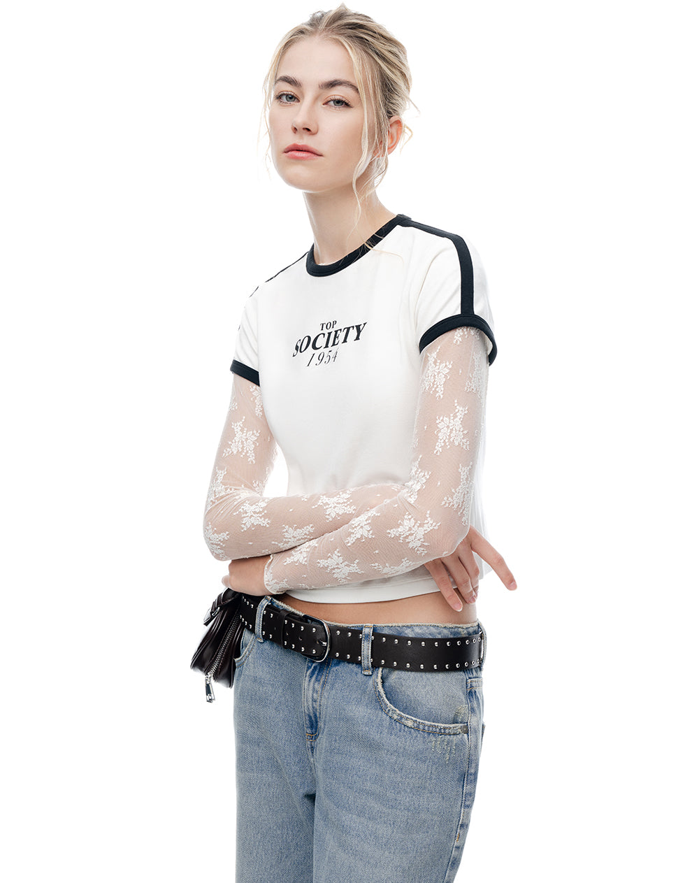 Camiseta slim estampada crudo mujer