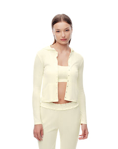 Cardigan fitted punto calado amarillo mujer