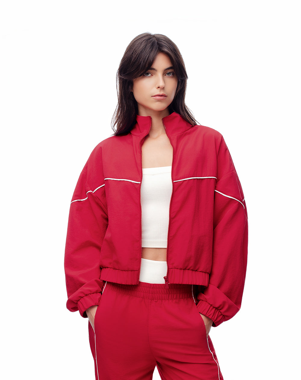 Chaqueta cropped secado rápido rojo mujer