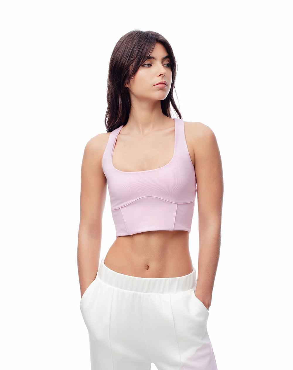 Top deportivo soporte medio rosado mujer