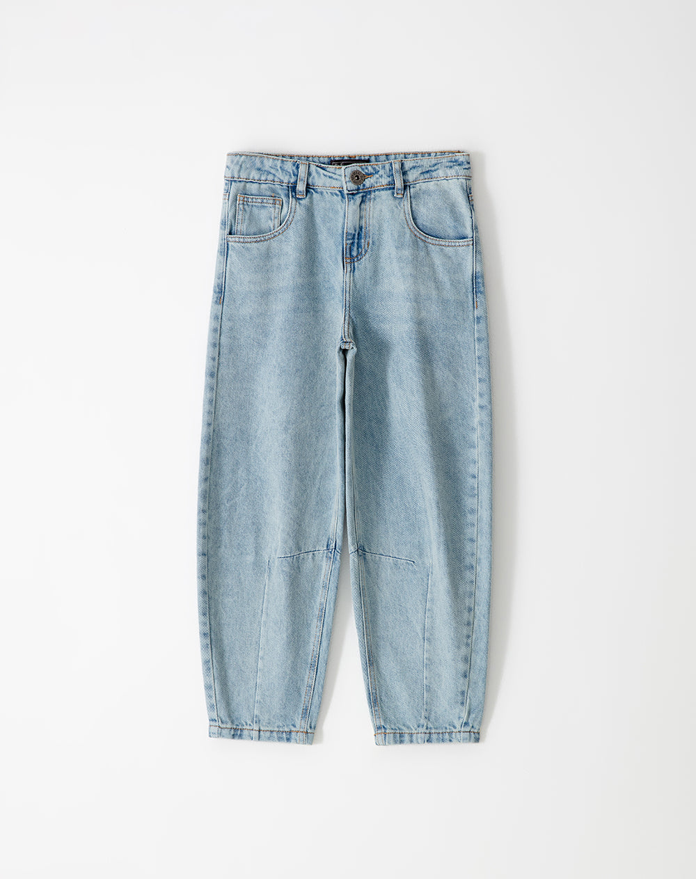 Jean baggy tiro alto elático interno indigo claro para niña
