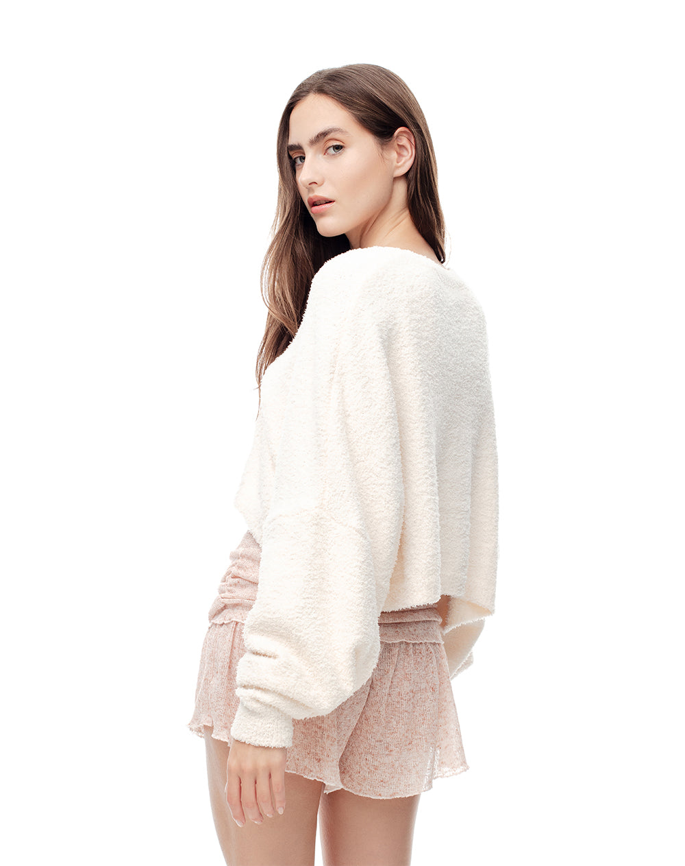 Suéter crop textura bouclé crudo mujer