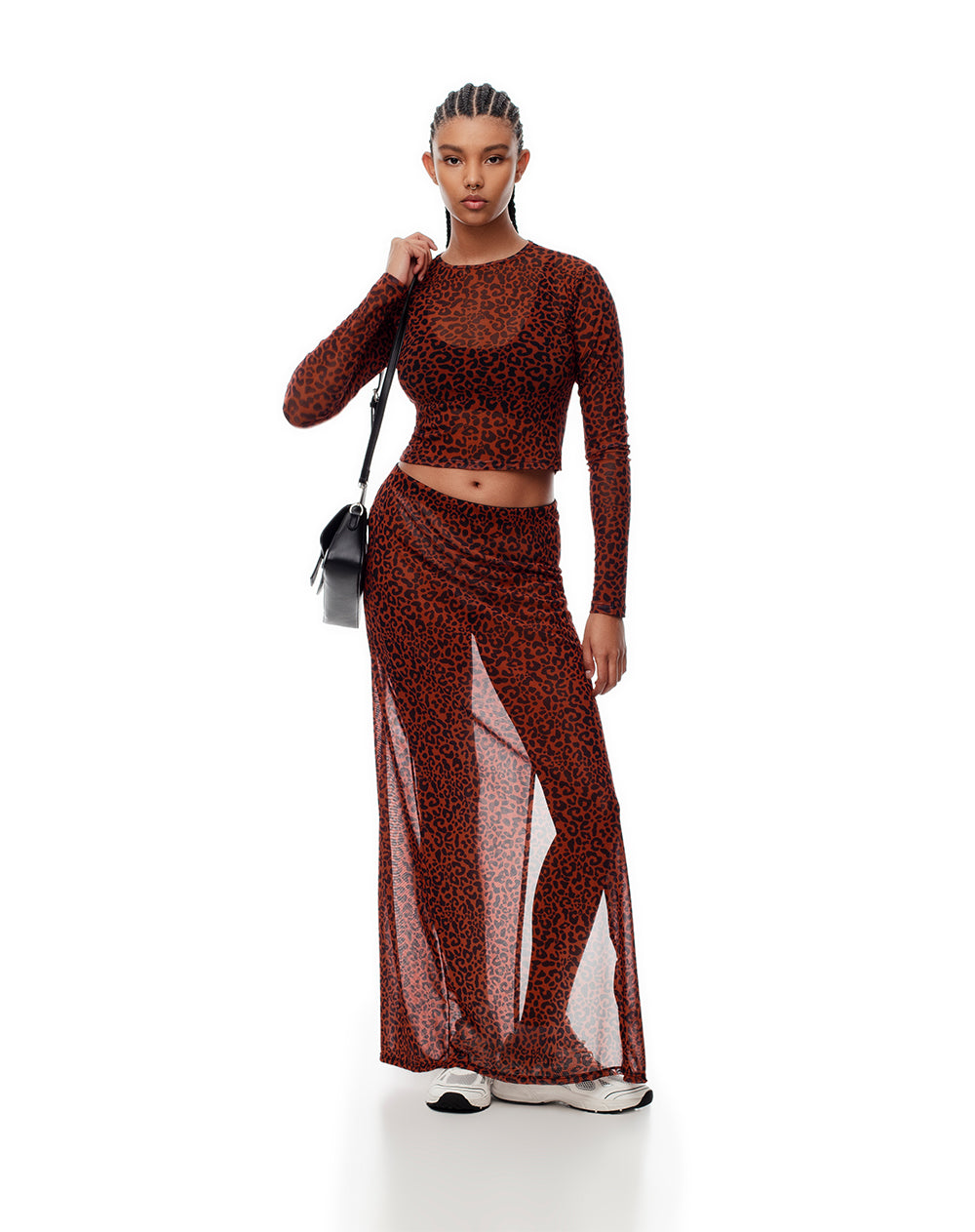 Falda larga tiro medio tull print mujer