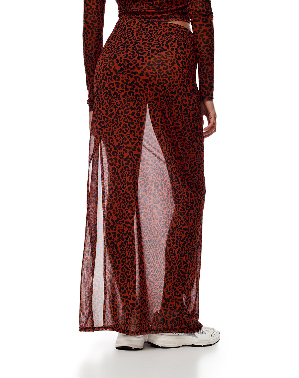 Falda larga tiro medio tull print mujer