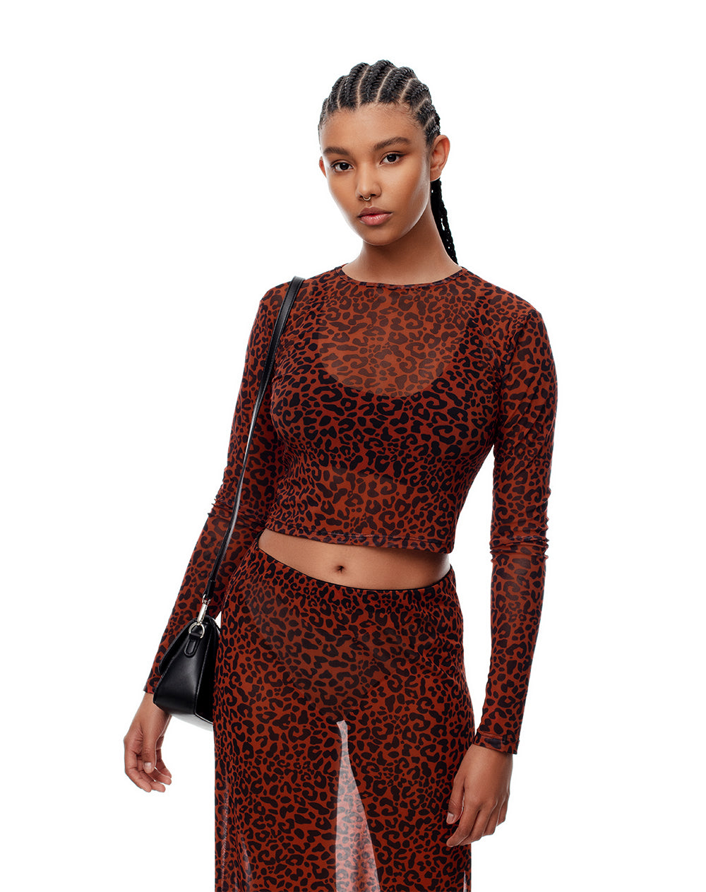 Camibuzo slim tejido tull rojo estampado mujer