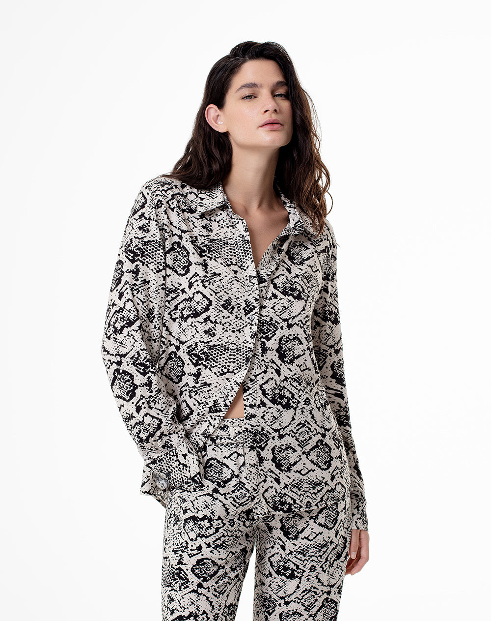 Camisa manga larga holgada print mujer