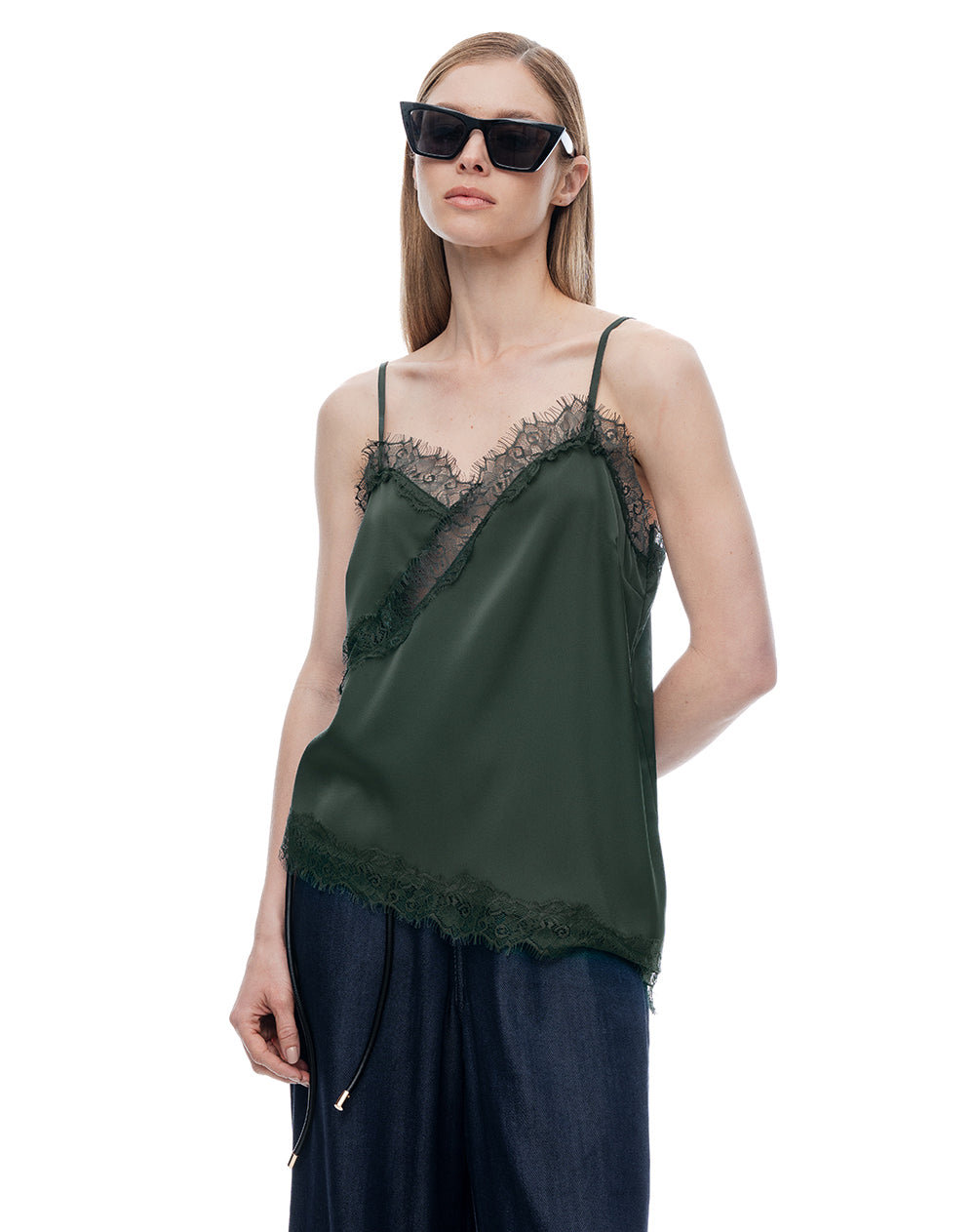 Top en tiras delgadas soporte bajo verde mujer