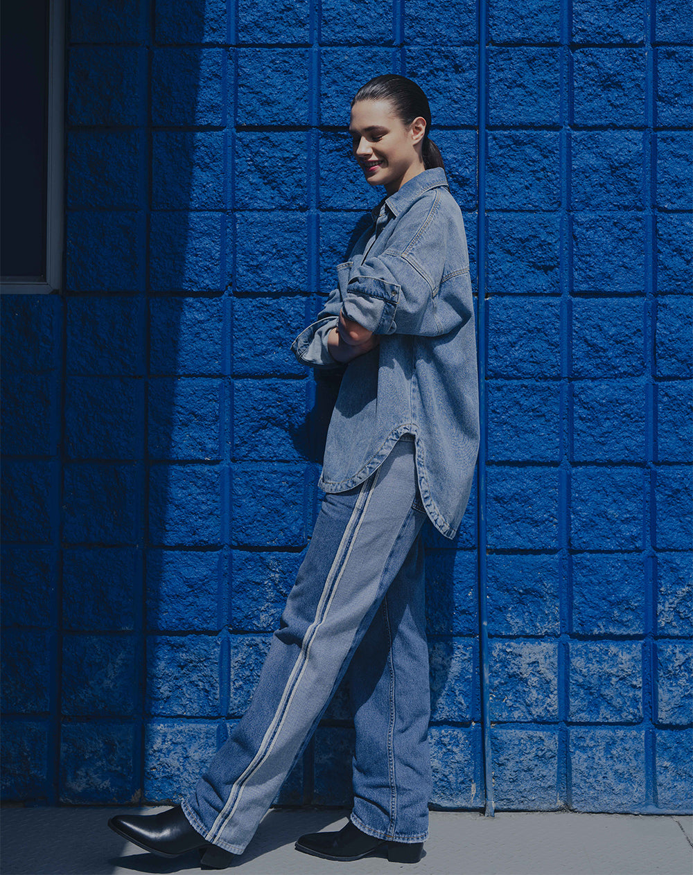 Jean recto tiro medio algodón índigo mujer