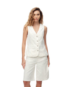 Chaleco regular drill bordado blanco mujer