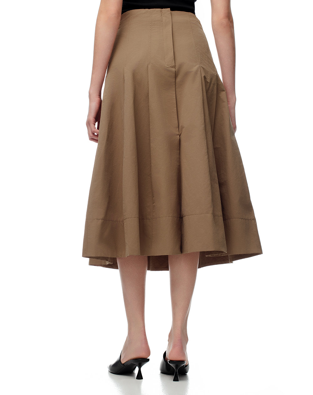 Falda midi en A tiro alto café mujer