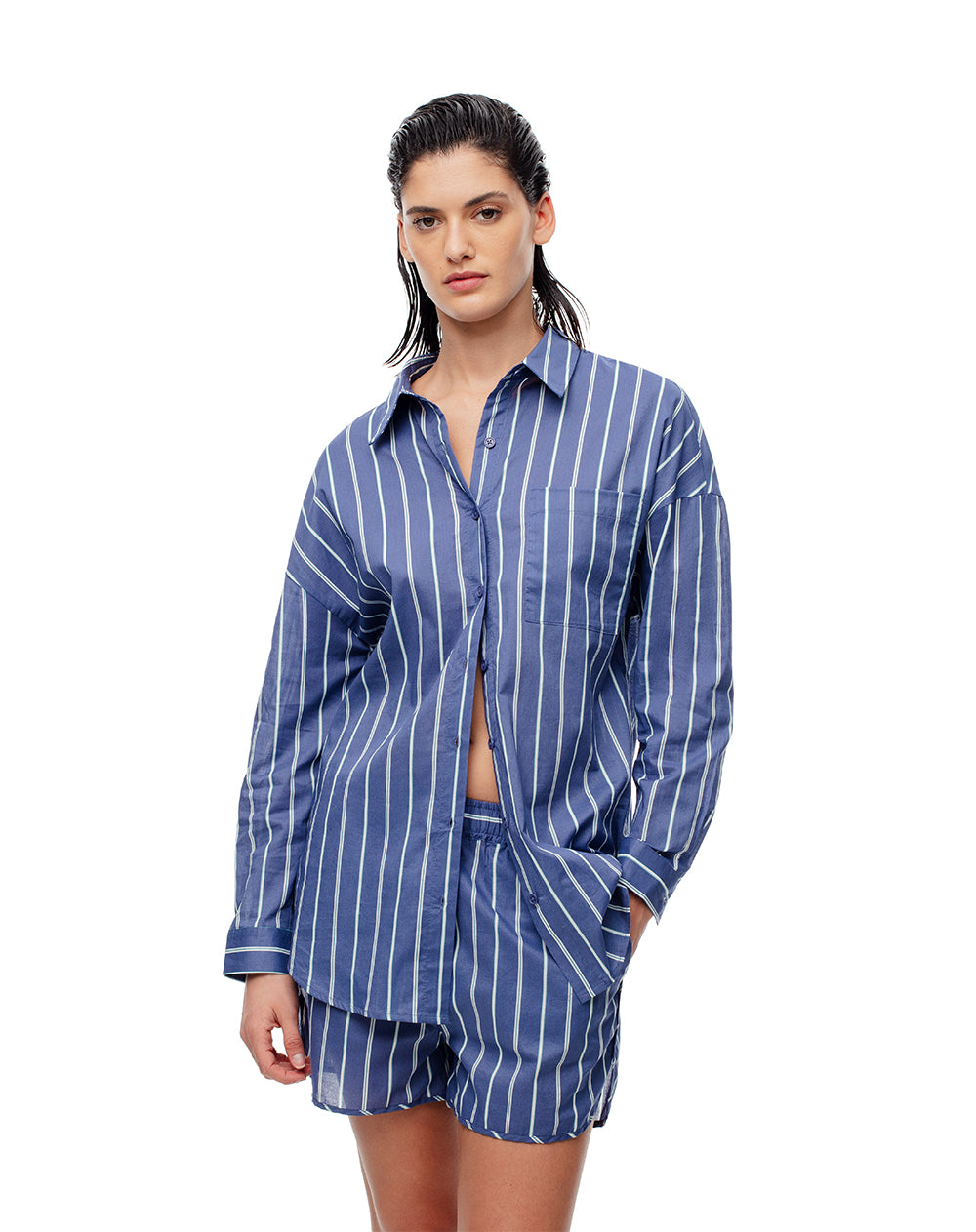 Camisa manga larga oversize algodón rayas mujer