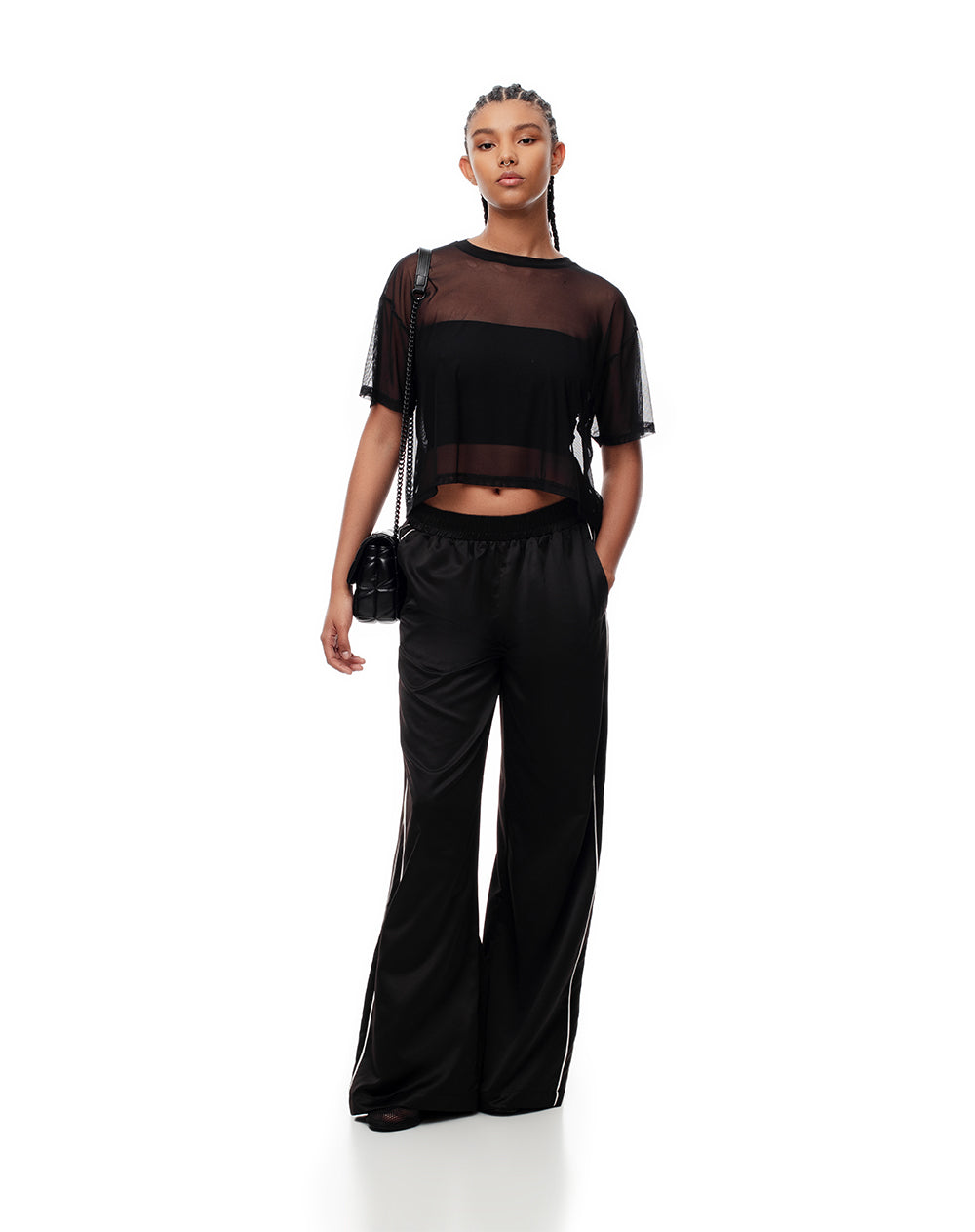 Pantalón wide leg tiro alto negro mujer