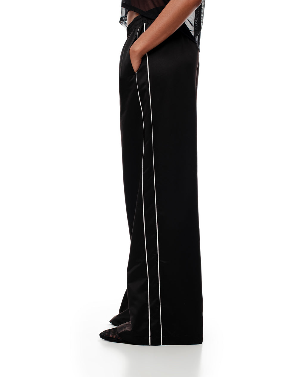 Pantalón wide leg tiro alto negro mujer