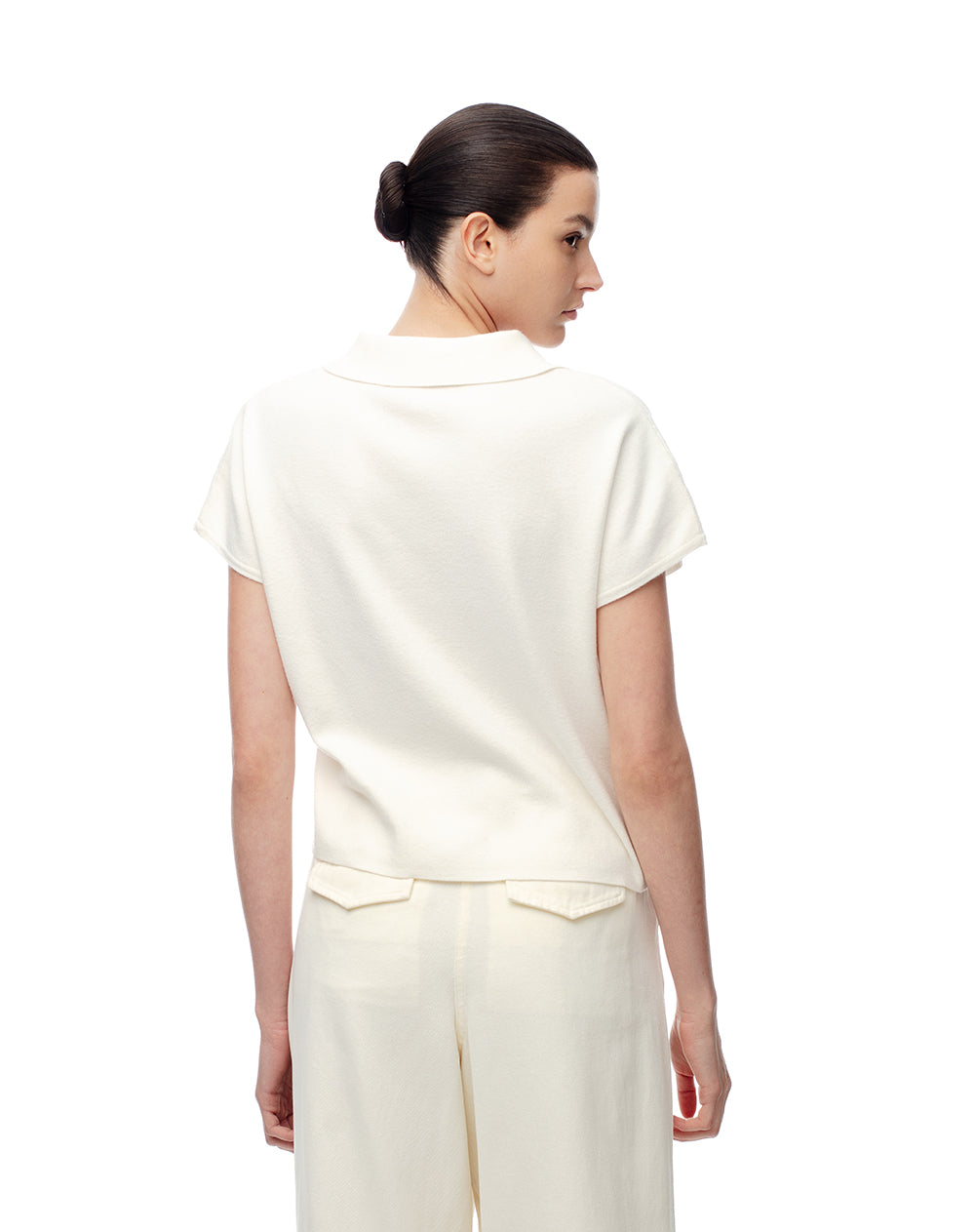 Polo regular tejido de punto blanca mujer