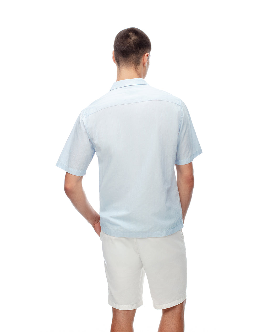 Camisa manga corta regular algodón azul hombre