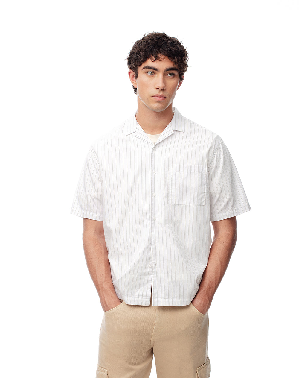 Camisa manga corta regular algodón rayas hombre