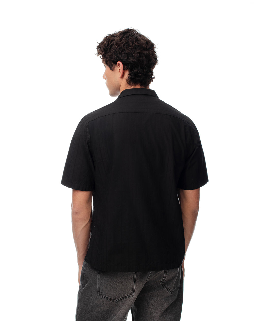 Camisa manga corta regular algodón negra hombre