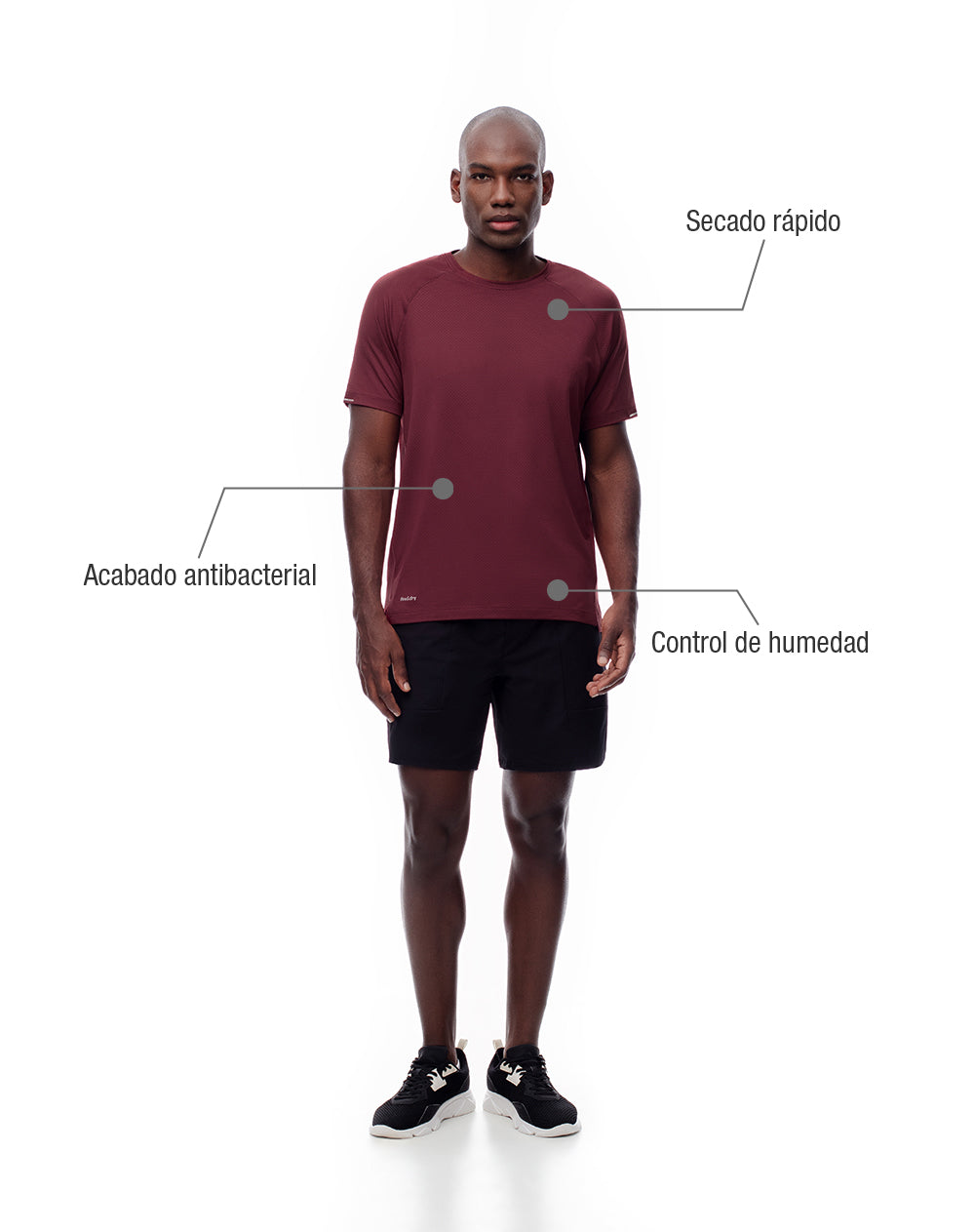Camiseta deportiva control humedad vinotinto hombre