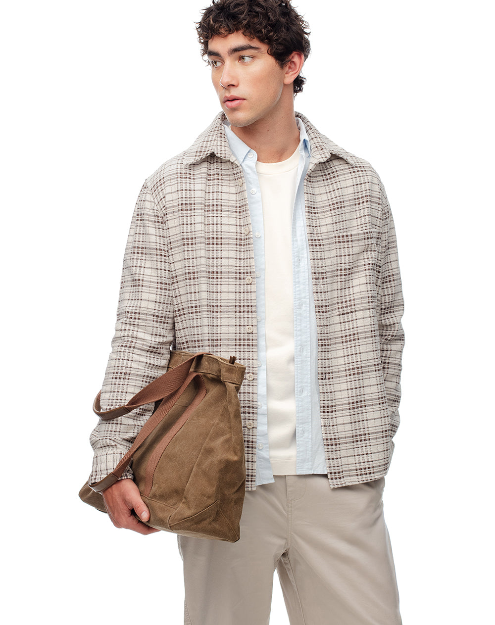 Camisa manga larga oversize cuadros hombre