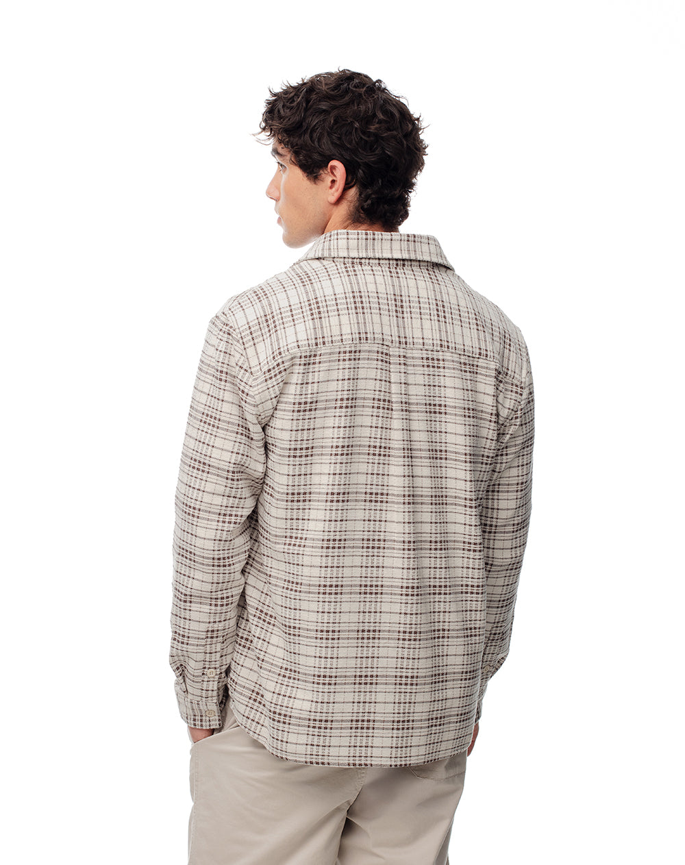 Camisa manga larga oversize cuadros hombre
