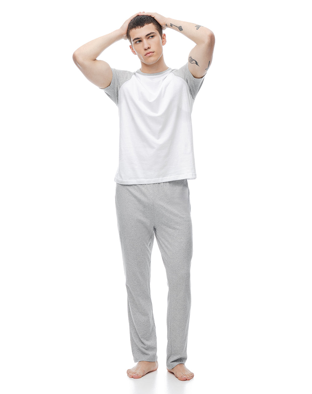 Camiseta + pantalón de pijama algodón gris hombre