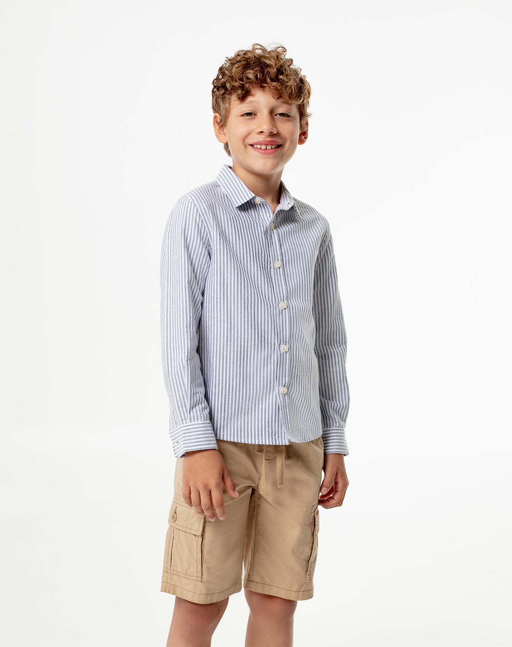 Camisa manga larga regular algodón rayas niño