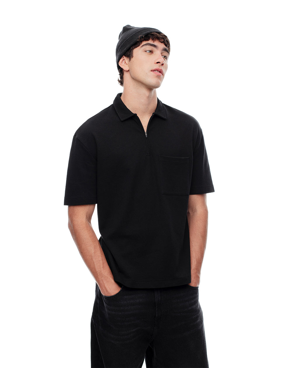 Polo regular algodón negra hombre