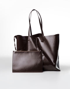 Maxi bolso shopper efecto charol café mujer