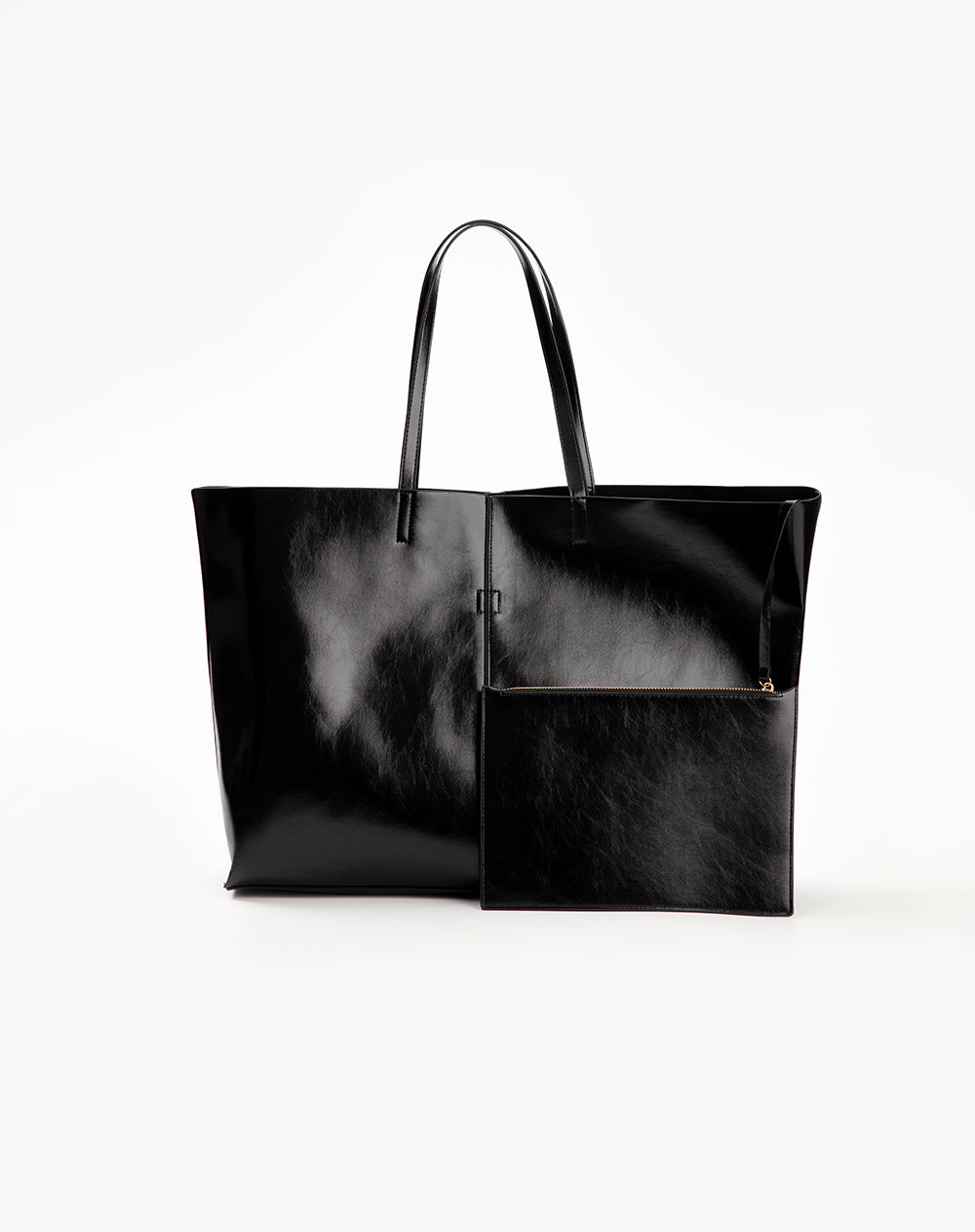 Maxi bolso shopper efecto charol negro mujer