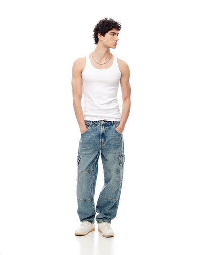 Jean cargo recto índigo medio hombre