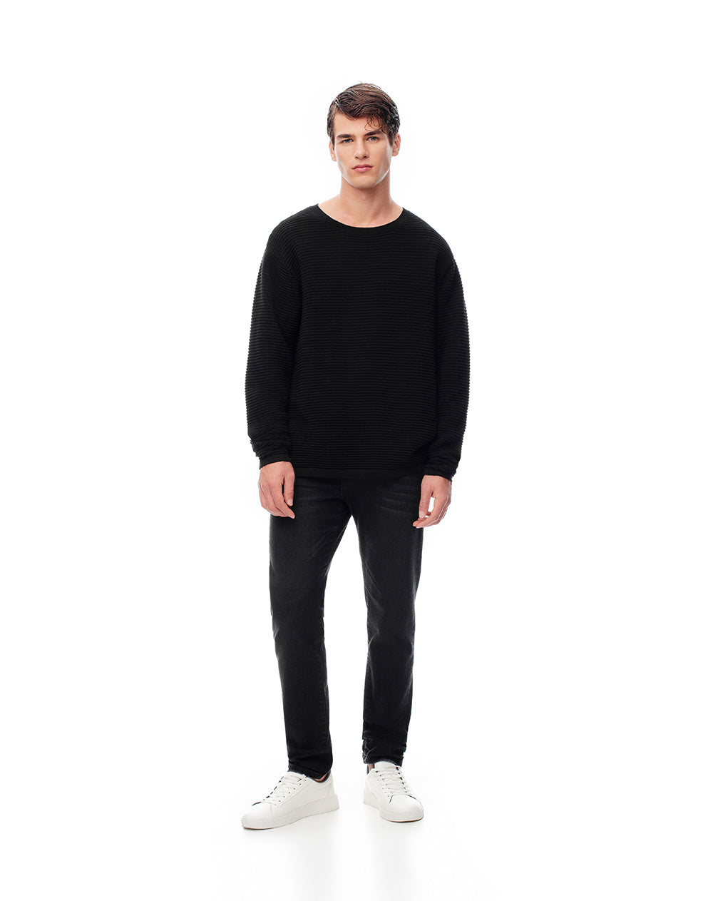 Jean skinny fit tiro medio denim negro