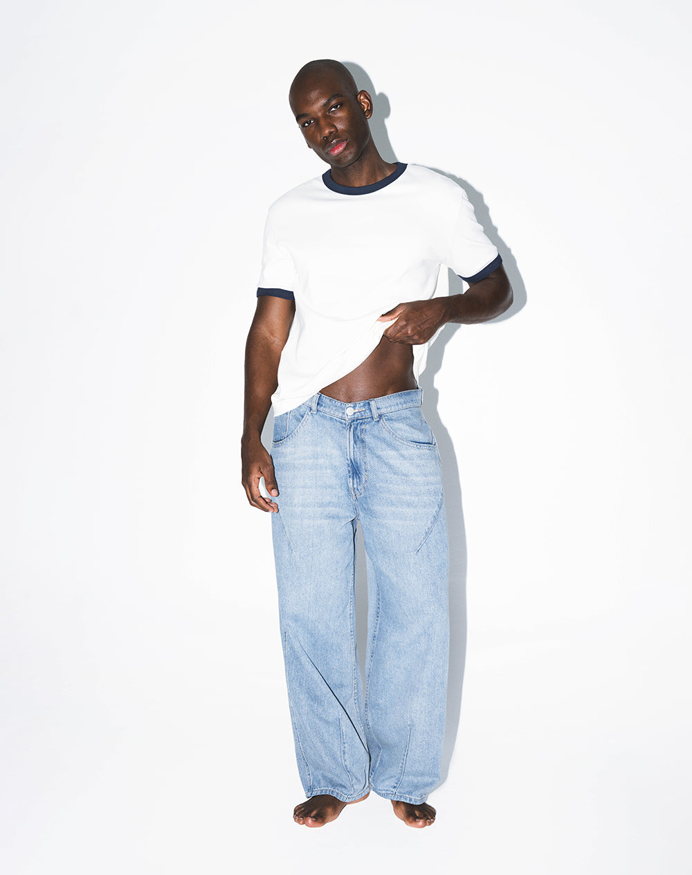 Jean loose algodón índigo medio hombre