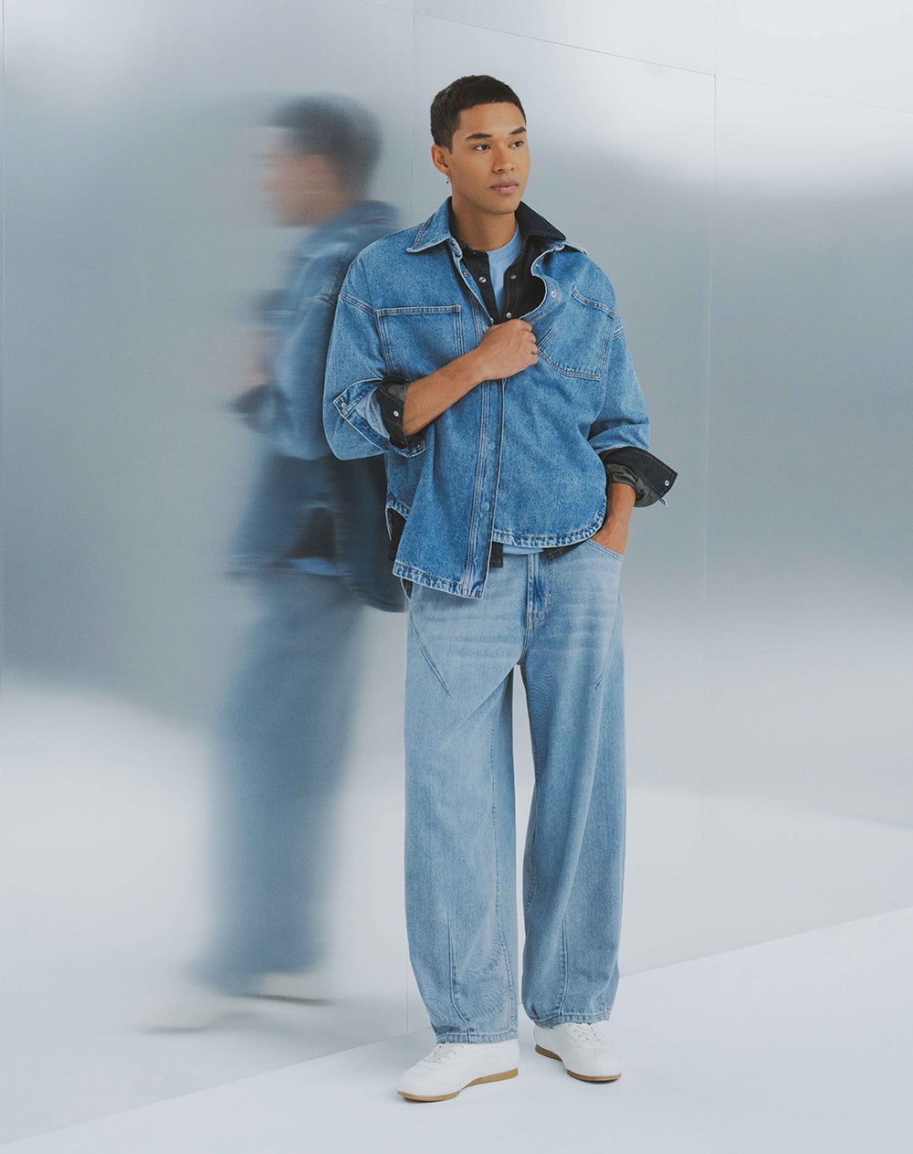 Jean loose algodón índigo medio hombre