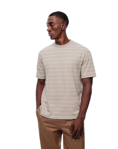 Camiseta regular algodón café rayas hombre