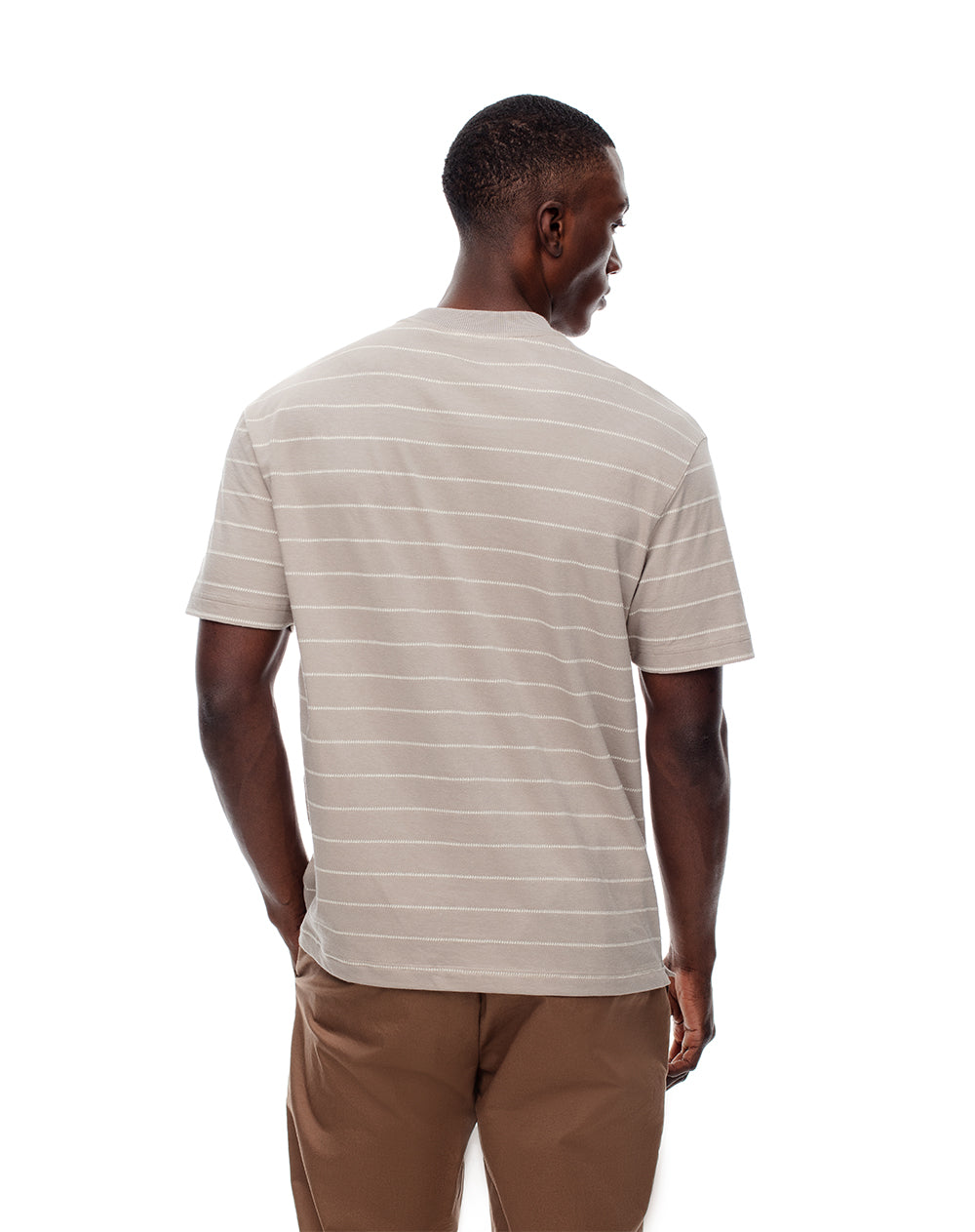 Camiseta regular algodón café rayas hombre