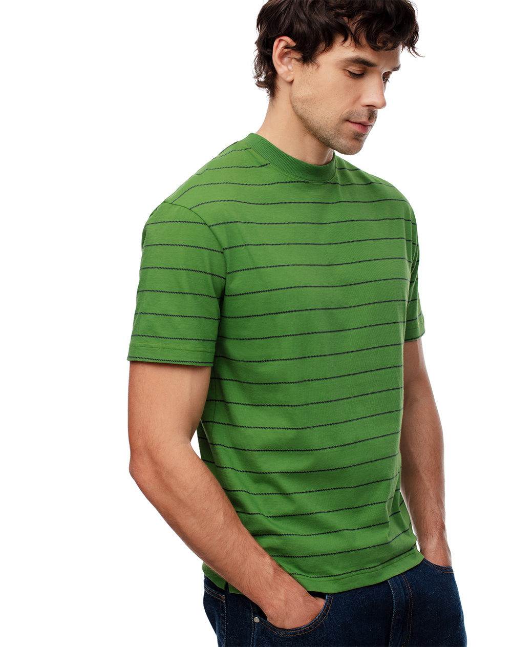 Camiseta regular algodón verde rayas hombre