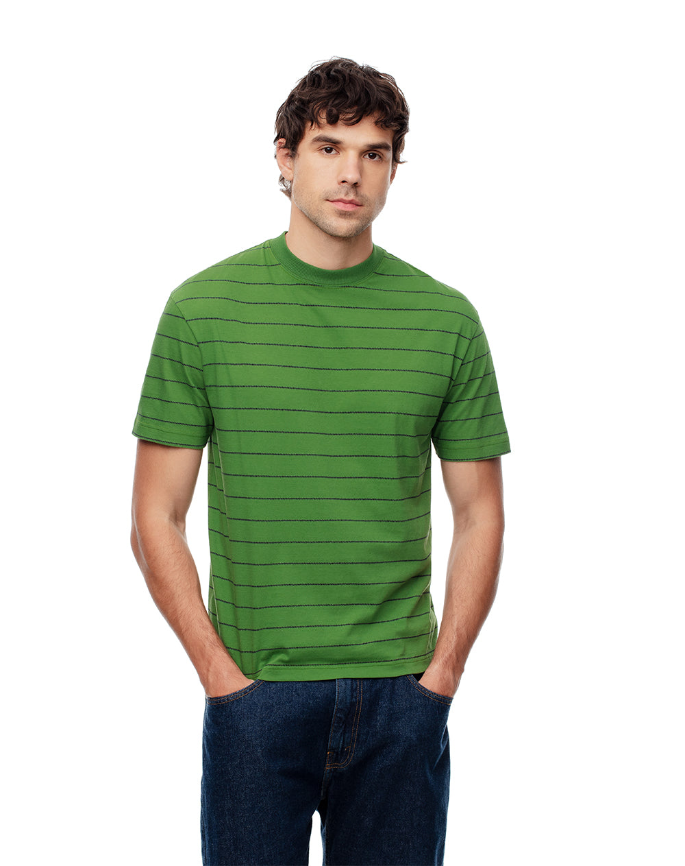 Camiseta regular algodón verde rayas hombre