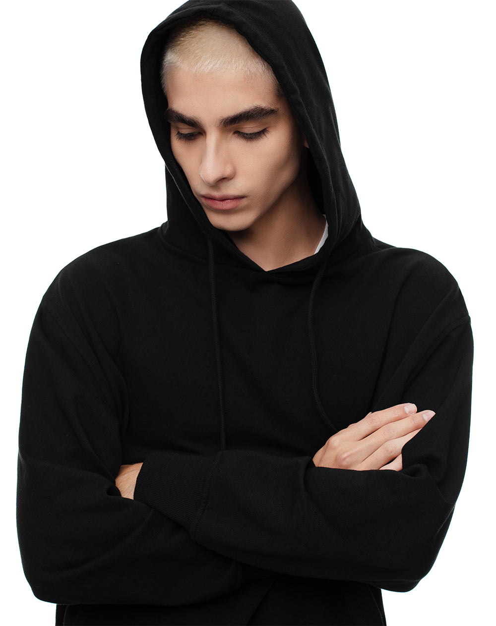 Buzo relax tipo hoddie algodón negro hombre