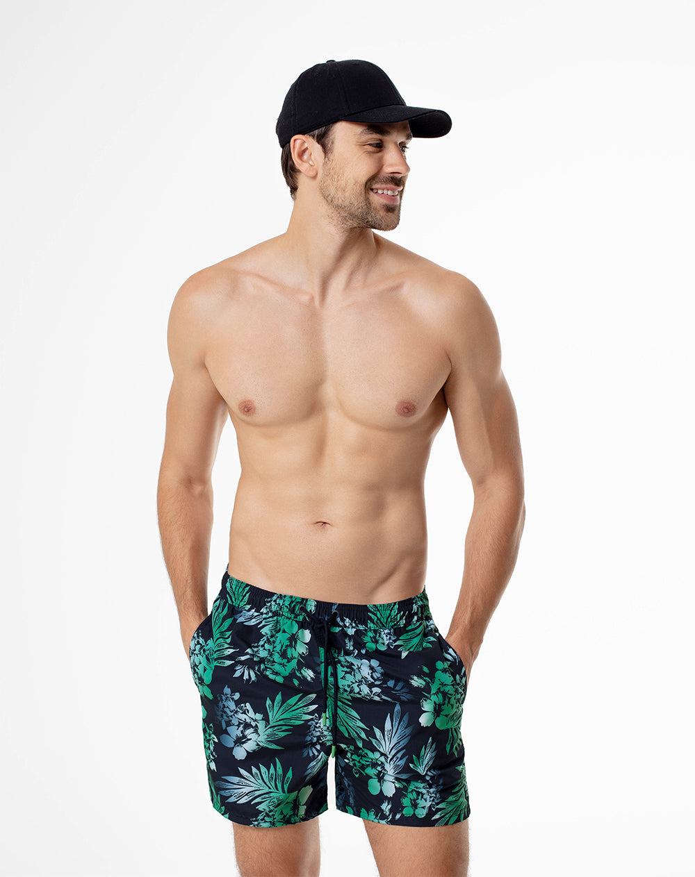 Pantaloneta de baño azul estampada hombre
