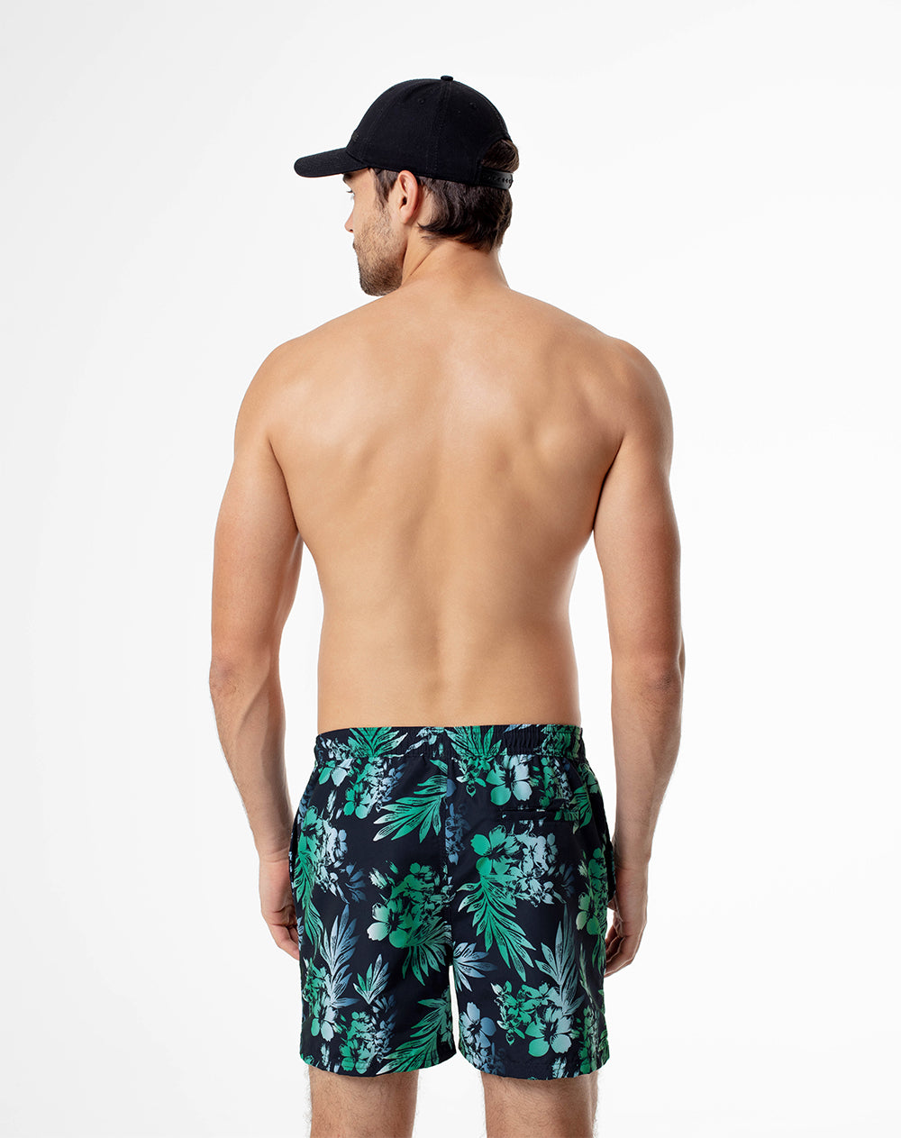 Pantaloneta de baño azul estampada hombre