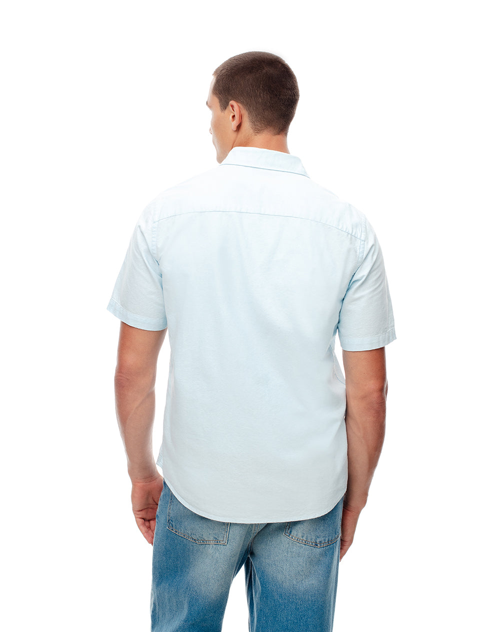 Camisa manga corta regular algodón azul hombre