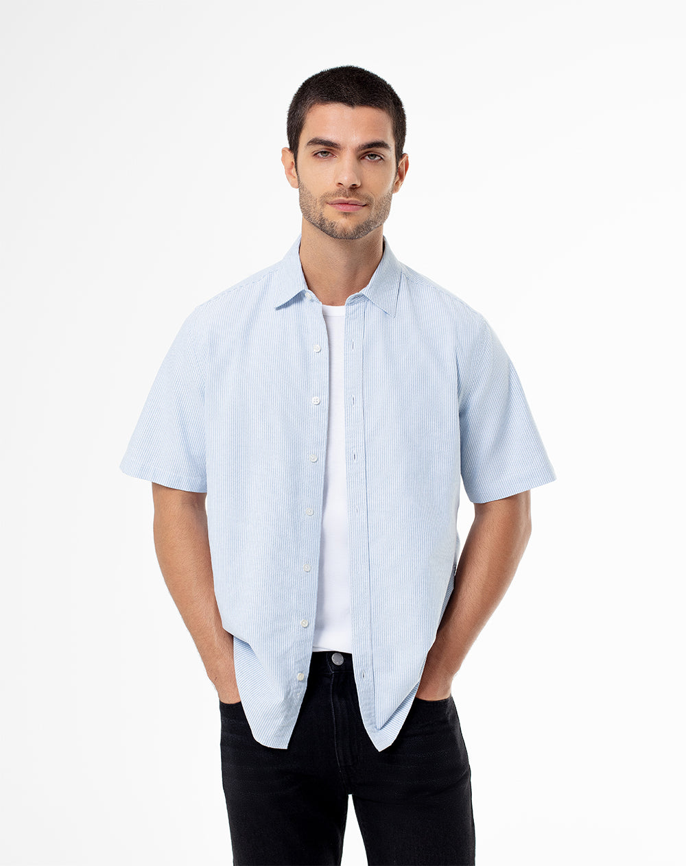 Camisa manga corta regular algodón rayas hombre