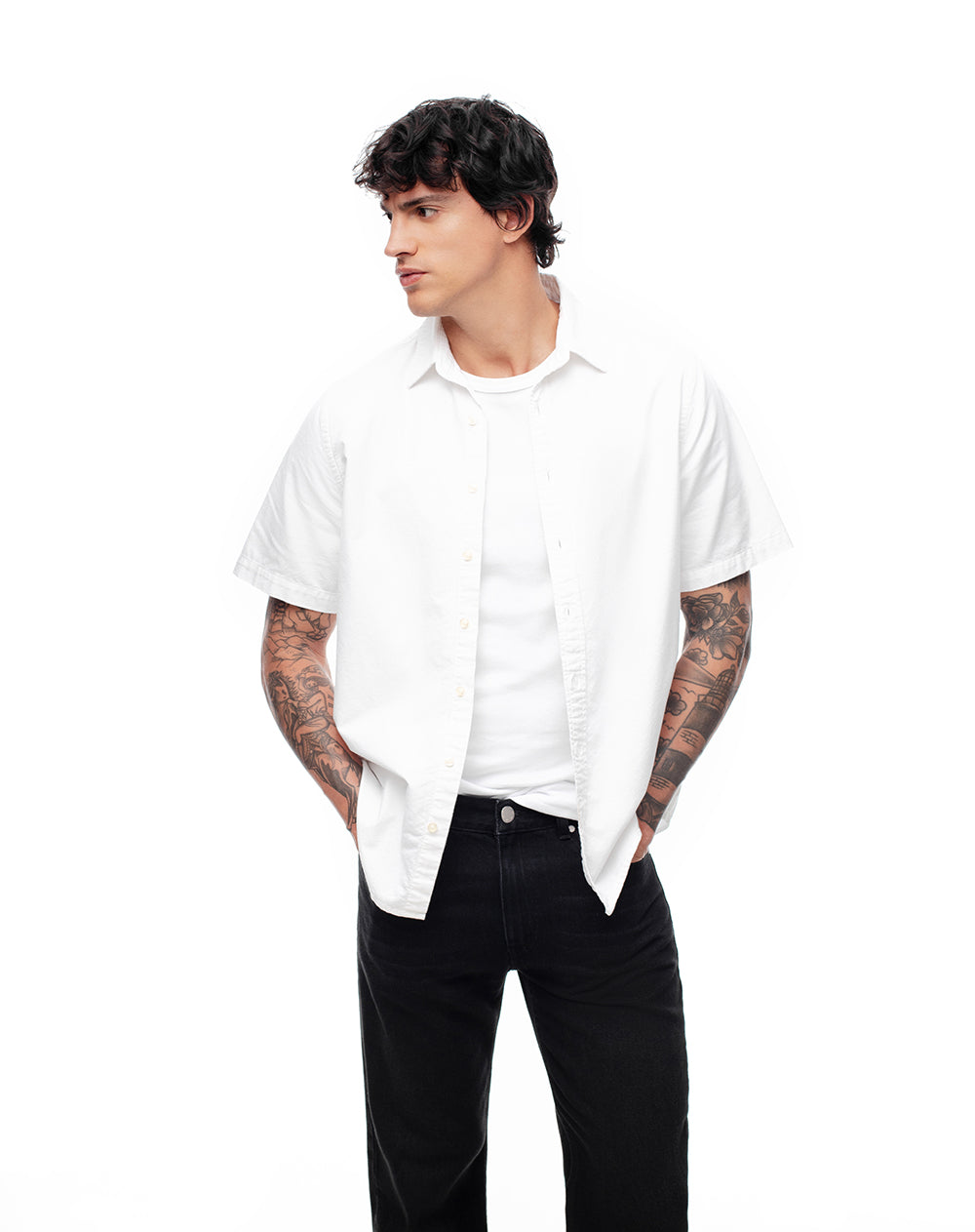 Camisa manga corta regular algodón blanca hombre