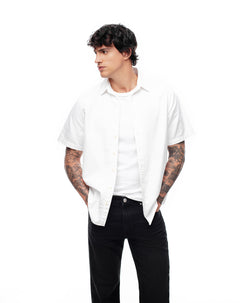Camisa manga corta regular algodón blanca hombre