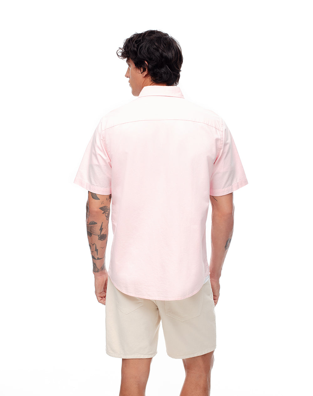 Camisa manga corta regular algodón rosa hombre