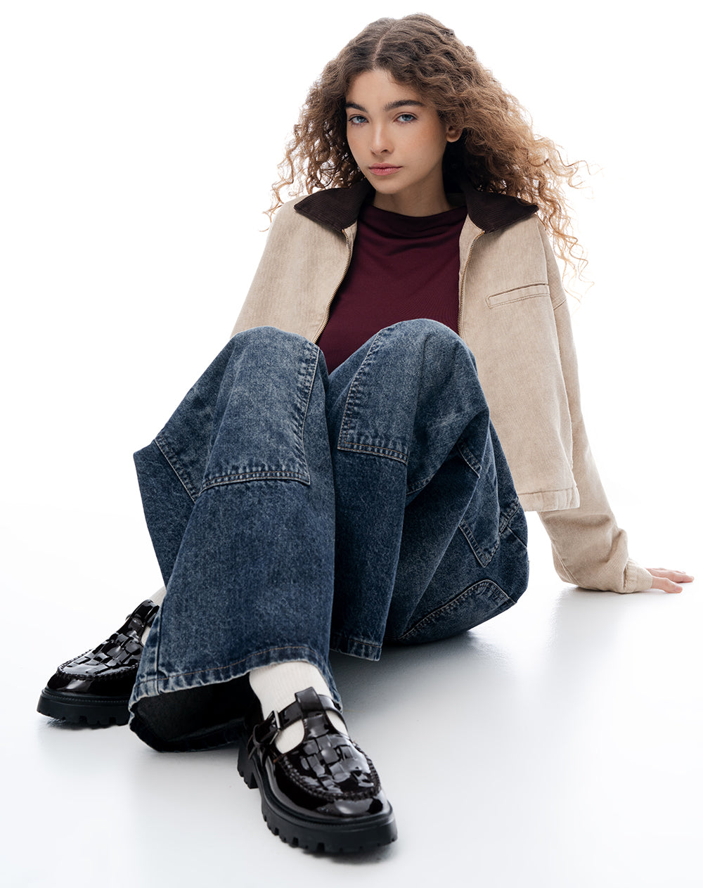 Mocasines chunky charol café mujer