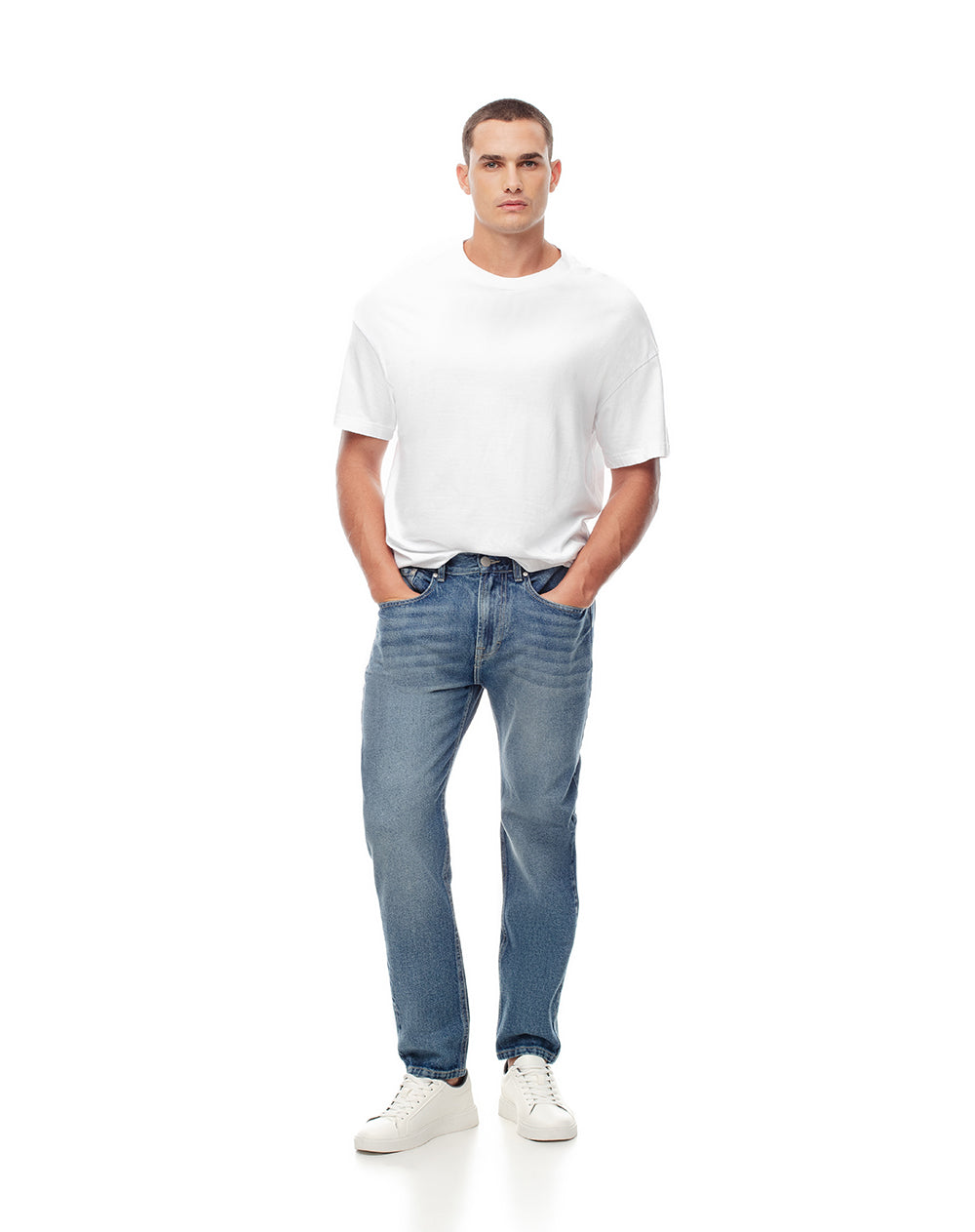 Jean tappered índigo medio hombre
