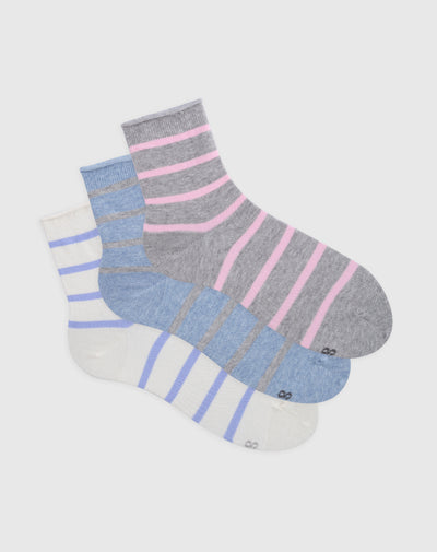 Medias mujer tobillera algodón pack x3 surtido rayas
